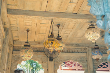luxury vintage retro lamp decorating on gazebo ceiling