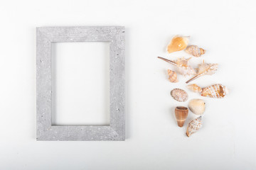 wooden frame with sea shells - maritime decoration
