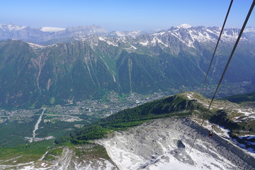 Aerial view of the Chamonix Valley and Massif du Mont Blanc in France