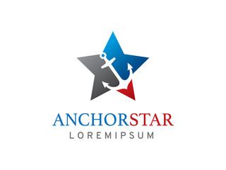 Obraz premium Anchor and star logo template design, icon, symbol