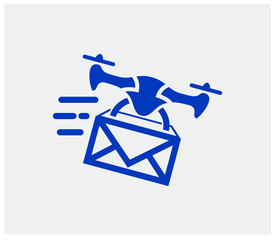 A flying drone carrying a package logo design concept 