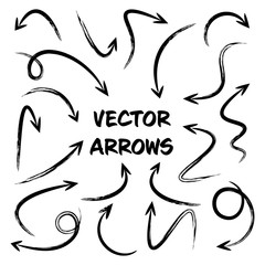 Black Grunge Hand Drawn Arrows Set on White Background. Arrow, Cursor Icon. Vector Pointers Collection. Back, Next Web Page Sign. 