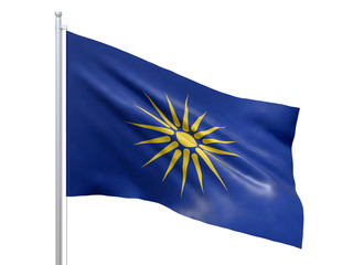 Macedonia (Municipality Greece) flag waving on white background, close up, isolated. 3D render