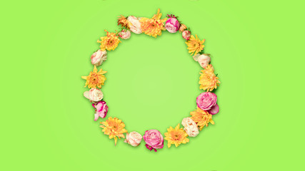 Fototapeta premium Rounded. Bright spring, summer illustration, summer vibes. Modern colorful design with copyspace, flyer. Wallpaper or background for your device. Summertime, holidays, vacation, greeting concept.