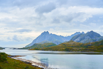 beautiful fjord view in lofoten island, norway