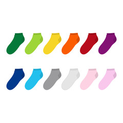 A set of socks in different colors. Vector illustration on white background.