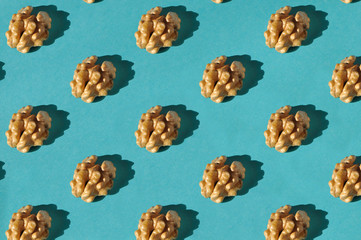 nuts on a turquoise background
