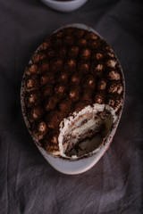Chocolate and coffee tiramisu moody food photography