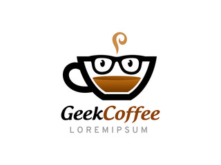 Geek coffee logo template design, icon, symbol