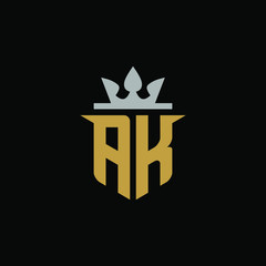 Initial Letter AK with Shield King Logo Design