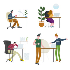 People at work-various flat style characters work at the computer in the office.
