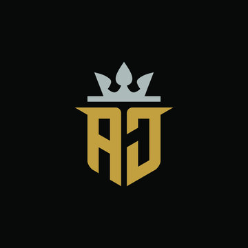 Initial Letter AJ with Shield King Logo Design