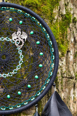 Handmade dream catcher with feathers threads and beads rope hanging