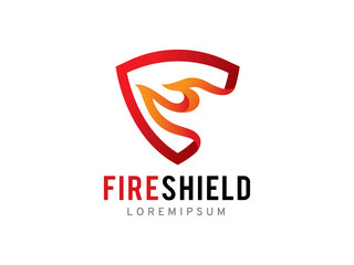 Fire shield logo template design, icon, symbol