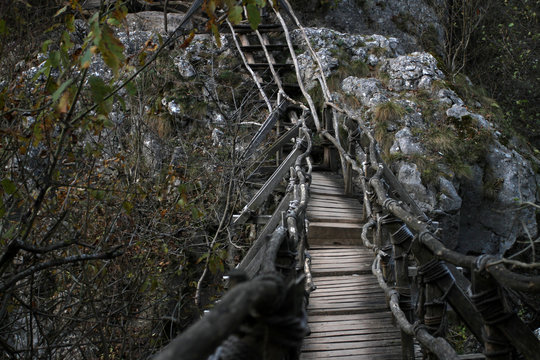 Old wooden bridge over Erma river in Bulgaria