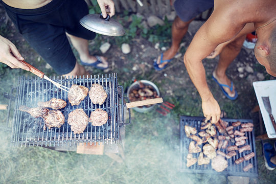 Barbecue making outdoors on a regular / vintage grill.