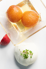 Desserts with ice cream and strawberry