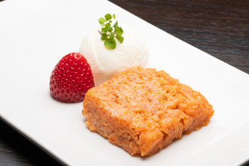 Desserts with ice-cream and strawberry