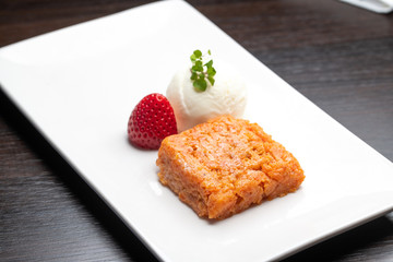 Desserts with ice cream and strawberry