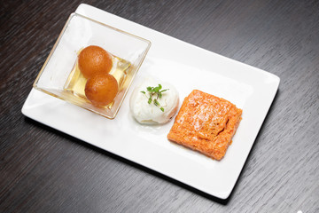 Desserts with ice cream and strawberry