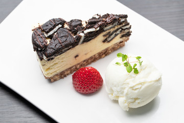 Desserts with ice cream and strawberry
