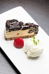 Desserts with ice cream and strawberry