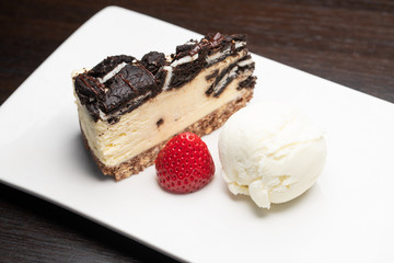 Desserts with ice cream and strawberry