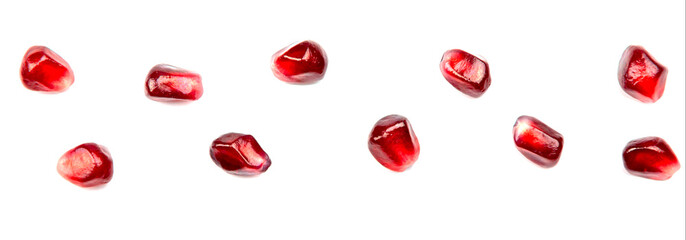Pomegranate. Fresh raw seeds of fruit isolated on white background.