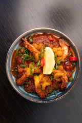 Indian food - chilli prawns with herbs and spices 