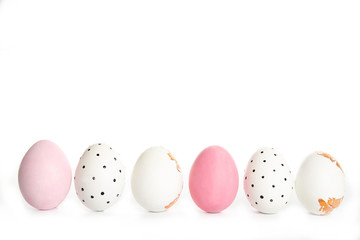 Easter eggs on a white background, place for text, isolation,