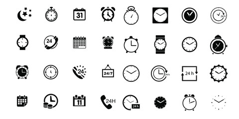 Obraz na płótnie Canvas Time and Clock Vector Icons