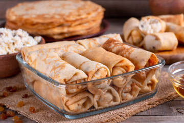 Thin pancakes with fillings