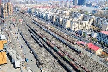 A K19 (Moscow-beijign)  train passes near Harbin railway station.