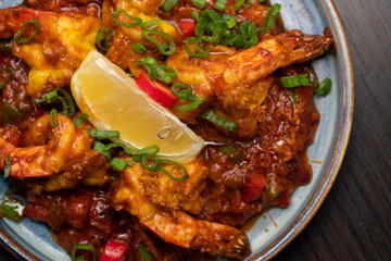 Indian food - chilli prawns with herbs and spices