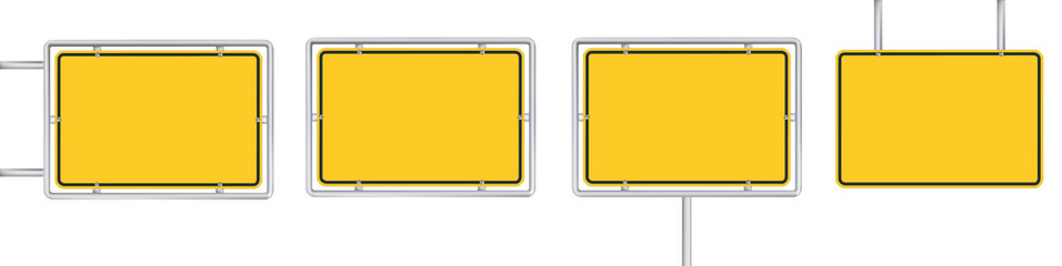 Obraz premium set of 4 blank yellow road sign isolated on white background 