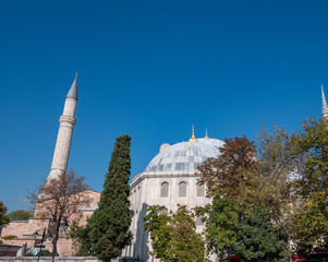 Hagia Sofia museum exterior in the tourist area of Istanbul, Turkey