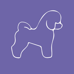 Bichon Frise Dog silhouette and breed name on violet background. Logotype vector illustration