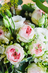 Pink flowers in a wedding bouquet