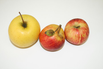Apples red and yellow on white background