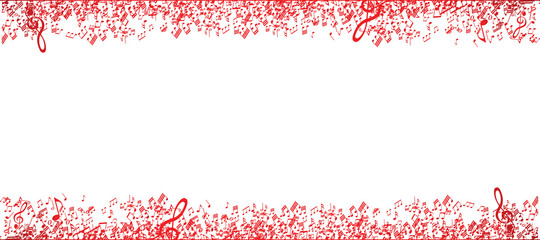 red music notes frame on white background	