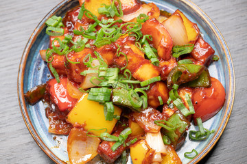 Indian food - chilli lamb with herbs