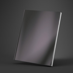 Blank Black Cover Of Magazine on gray background. Mock Up Template of magazine, book, brochure, booklet. 3d rendering
