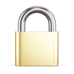 Naklejka premium Closed Golden Metal Padlock Icon Isolated on White Background. Concept of Steel Lock for Protection Privacy, 3d realistic rendering.