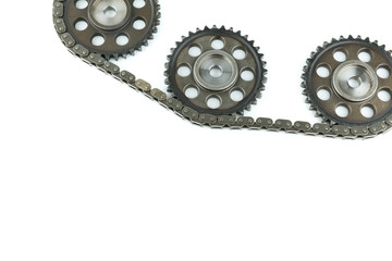 engine chain and cogwheels isolated on white background