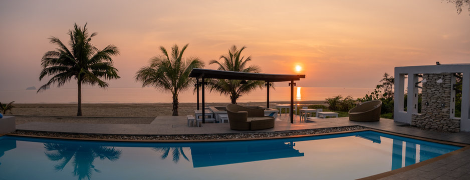 Sunset Beach Thailand Chumphon Area With Palm Trees