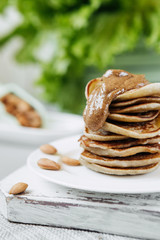 Diet Vegetarian Pancakes with Natural Nut Paste