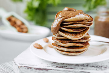 Diet Vegetarian Pancakes with Natural Nut Paste