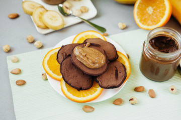 Diet Vegetarian Pancakes with Natural Nut Paste