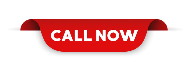 Red banner call now. Vector illustration