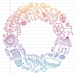 African pattern with tribal elements and animals